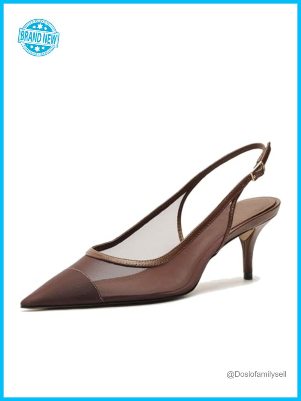 Women's Mesh Kitten Heels Slingback Pointed Toe Buckle Pump